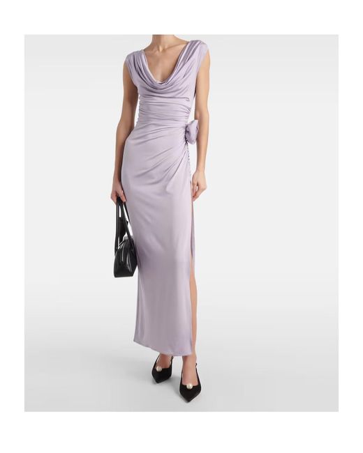 Magda Butrym Purple Draped Floral-Applique Jersey Maxi Dress
