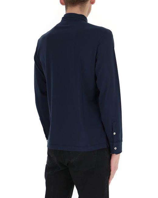 Original Vintage Style Blue Long-Sleeved Polo Shirt for men