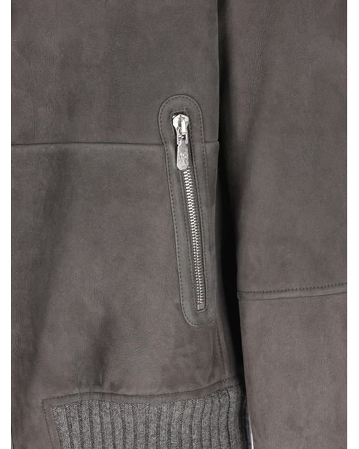 Brunello Cucinelli Gray Shearling Collar Zip Jacket for men