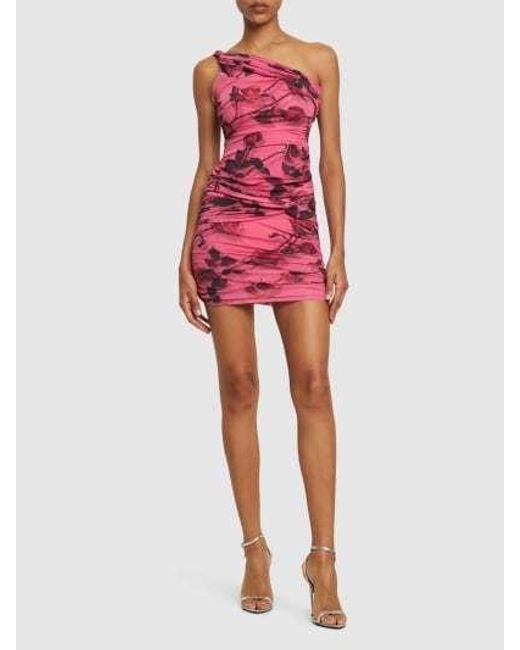 Blumarine Pink Rose-Printed Draped Skirt