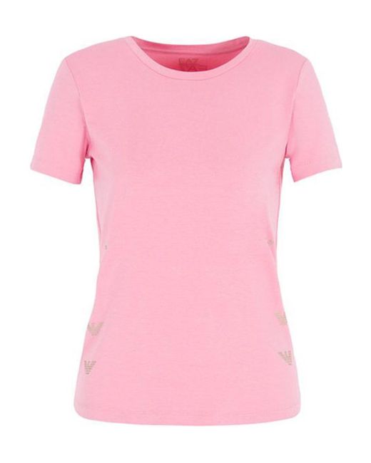 EA7 Pink T-Shirt With Round Neck And Short Sleeves