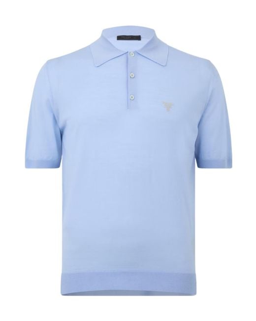 Prada Blue Fine Wool Polo Shirt for men