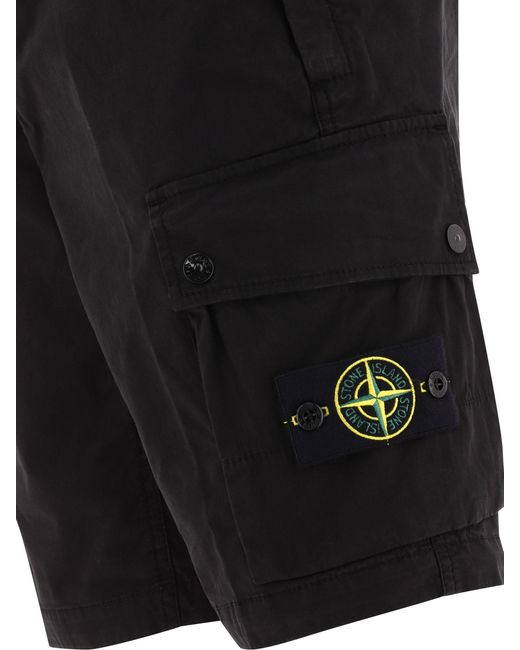 Stone Island Black Compass-Patch Knee-Length Cargo Shorts for men