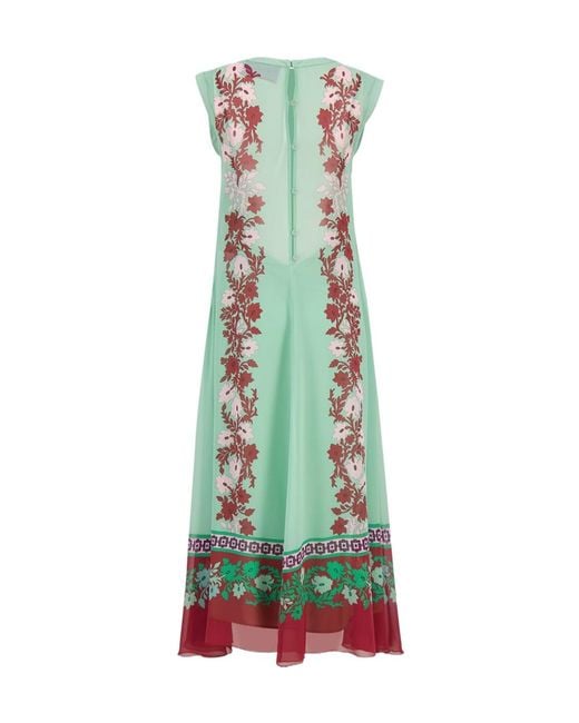 LaDoubleJ Green Floral Silk Midi Dress