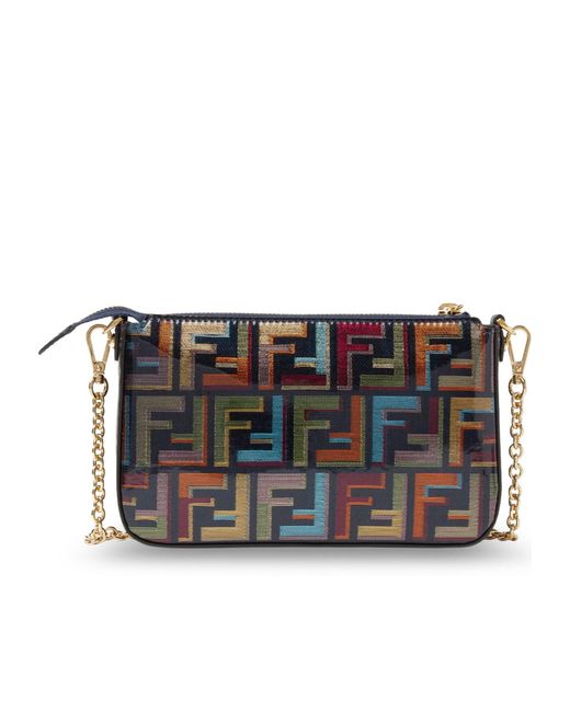Fendi White Baguette Ff Printed Pouch