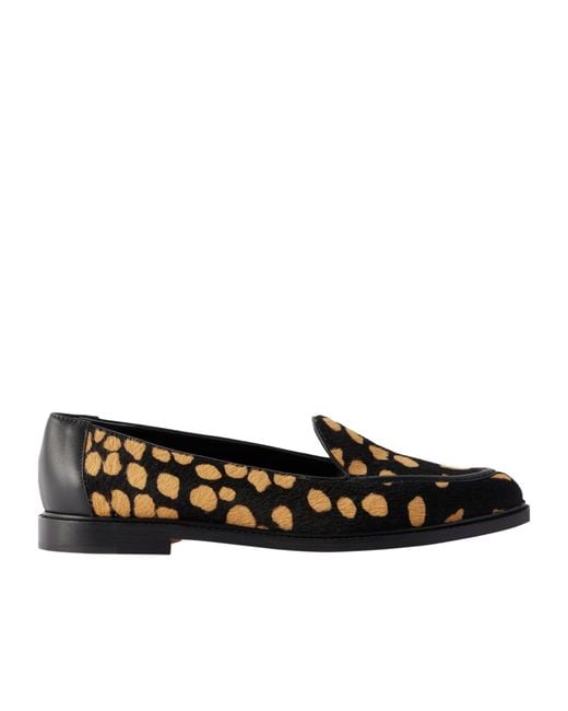 Manolo Blahnik Black Leather-Trimmed Leopard-Print Calf Hair Loafers