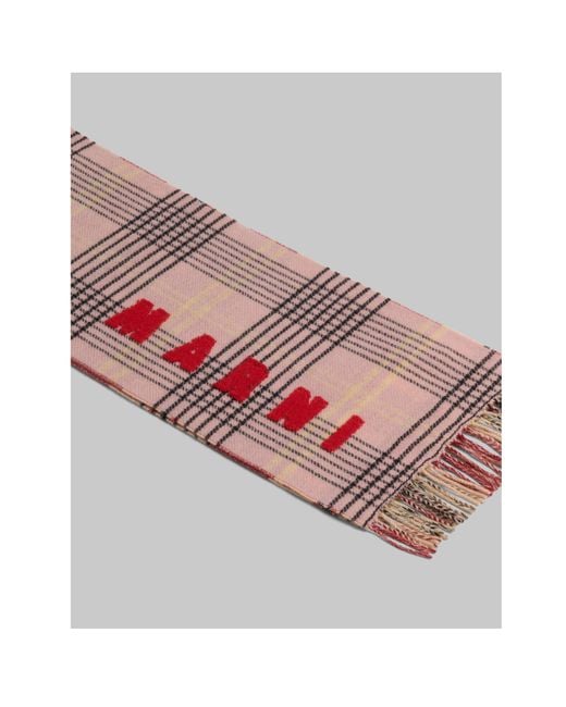 Marni Red Intarsia-Knit Logo Scarf