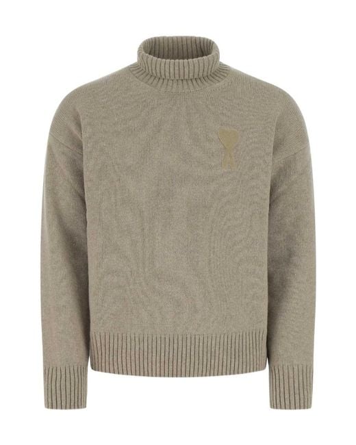 AMI Gray High-Neck Ami De Coeur Jumper for men