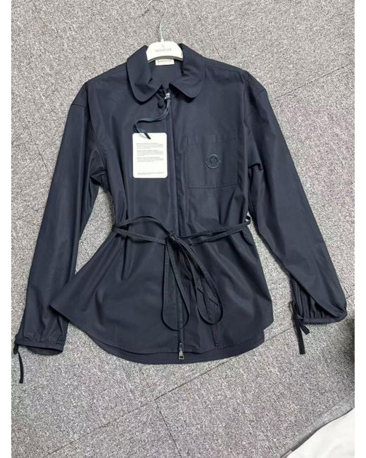 Moncler Blue Logo Patch Zipped Shirt Jacket
