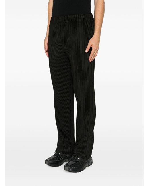Homme Plissé Issey Miyake Black Pleated-Design Zip-Detailing Trousers for men