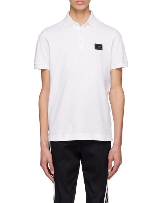 Dolce & Gabbana White Logo Plaque Short Sleeved Polo Shirt for men