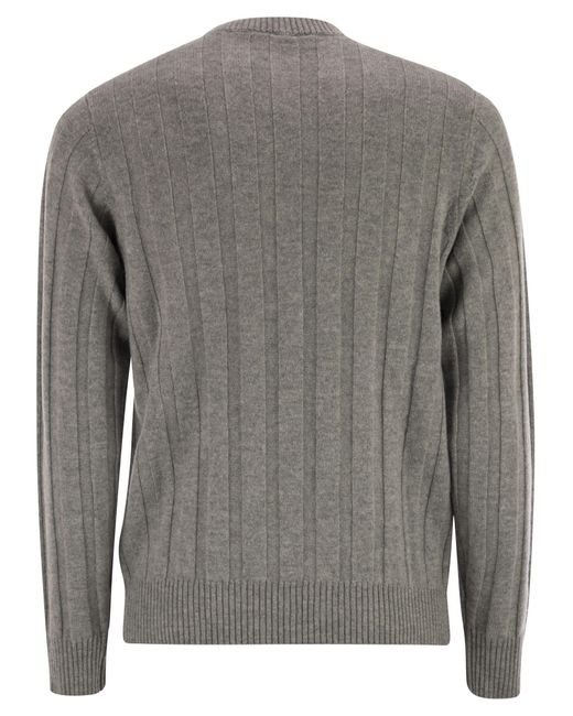 Peserico Gray Ribbed Knit Jumper for men