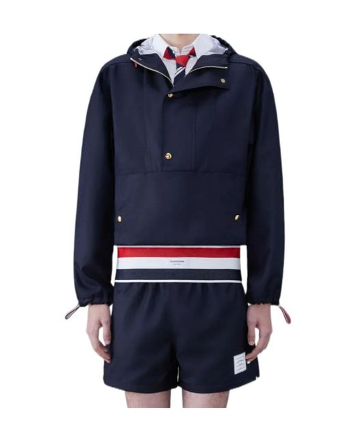 Thom Browne Blue Rwb-Stripe Hooded Jacket for men