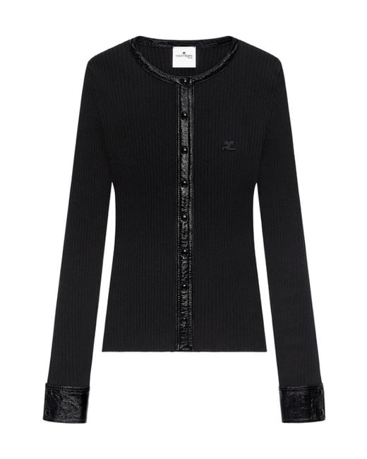 Courreges Black Courrèges Ribbed Eco Leather-Trim Cardigan