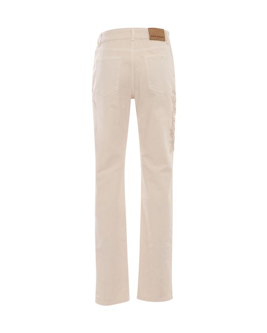 Ermanno Scervino Natural Embroidered Straight-Leg Trousers