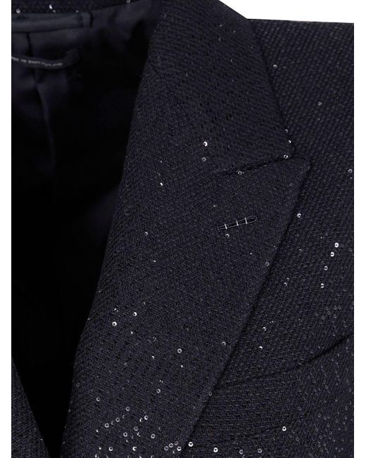 Tom Ford Blue Sequin Embellished Double-Breasted Coat