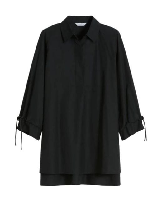 Max Mara Black Drawstring-Cuff Popover Shirt