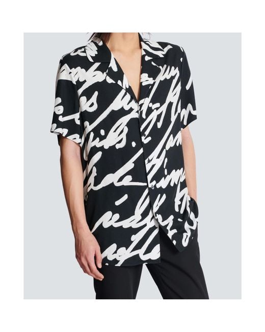 Balmain Black Love Letter Printed Twill Pyjama Shirt for men