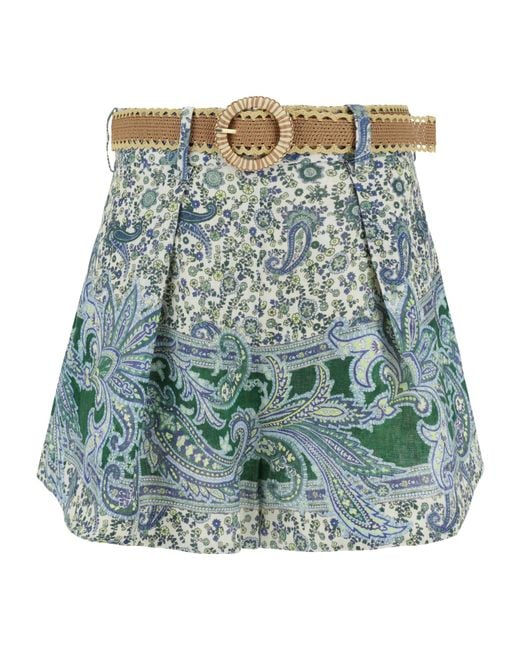 Zimmermann Green Ottie Tuck Linen Shorts
