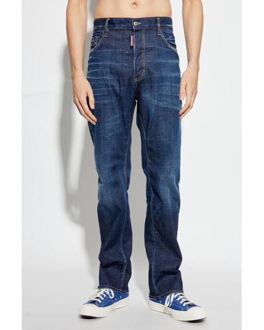 DSquared² Blue Logo Patch Straight-Leg Jeans for men