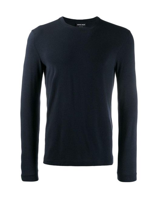 Giorgio Armani Blue Crewneck Long-Sleeved T-Shirt for men