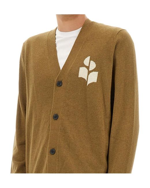 Isabel Marant Green Logo Intarsia-Knit V-Neck Cardigan for men