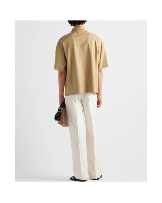 Prada Natural Buttoned Short-Sleeved Leather Shirt for men