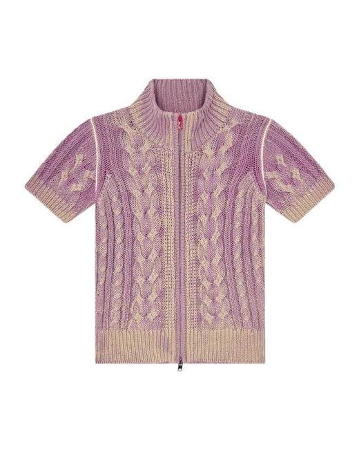 DIESEL Pink Cable-Knit Short-Sleeve Cardigan