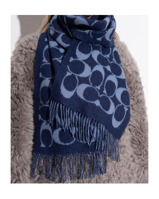 COACH Blue Logo Fringed Scarf for men