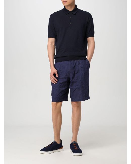 Zegna Blue Pleated Linen Bermuda Shorts for men