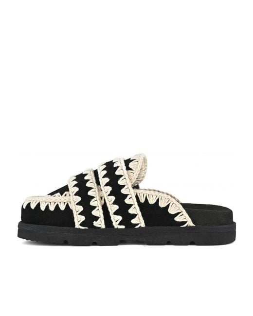 Mou Black Low Bio Sabot Two-Buckles