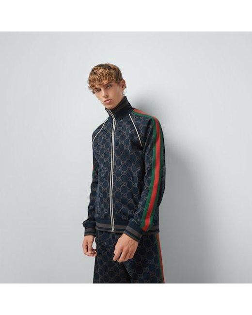 Gucci Blue Monogrammed Zip-Up Sweatshirt for men