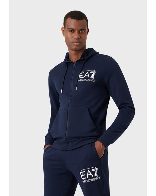 EA7 Blue Logo And Hat Casual Jacket for men