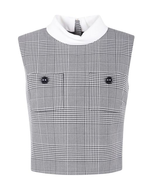 Self-Portrait Gray Checked Cropped Vest