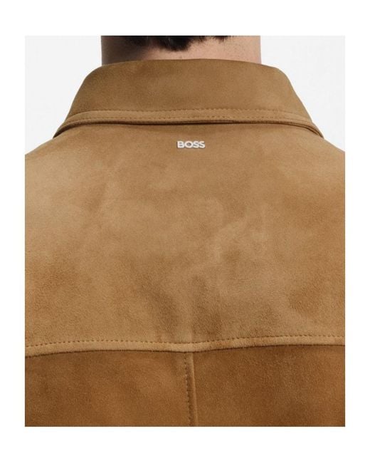 Boss Brown Long-Sleeve Leather Jacket With A Lapel Collar for men