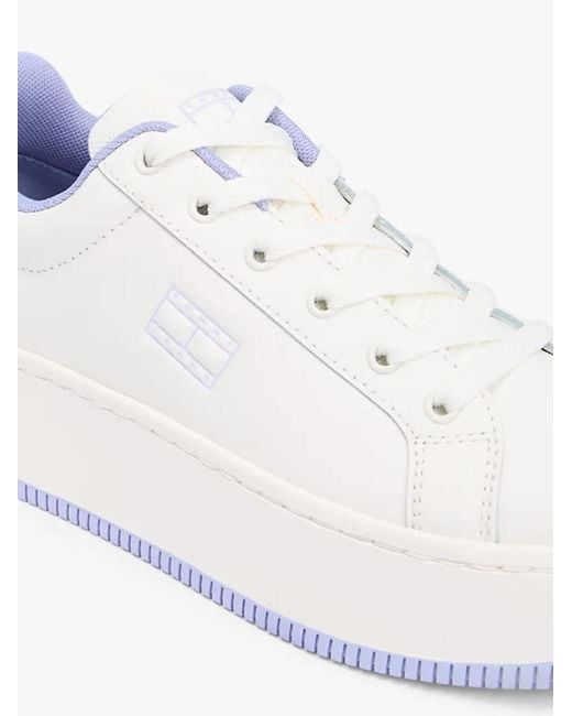 Tommy Hilfiger White Essential Logo Platform Trainers With Leather