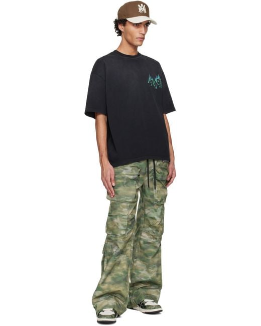 Amiri Black Logo Flames Crewneck T-Shirt for men