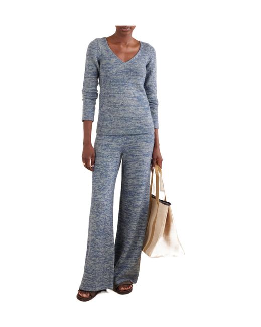 The Elder Statesman Blue Nimbus Knitted Cashmere And Silk-Blend Wide-Leg Pants