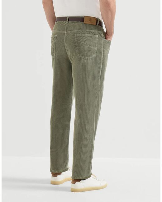 Brunello Cucinelli Green Garment-Dyed Five-Pocket Trousers for men