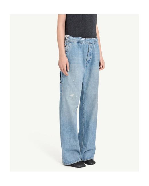 MM6 by Maison Margiela Blue Distressed Wide-Leg Jeans
