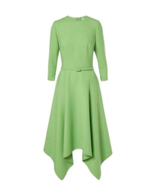 Oscar de la Renta Green Asymmetric Wool-Blend Midi Dress