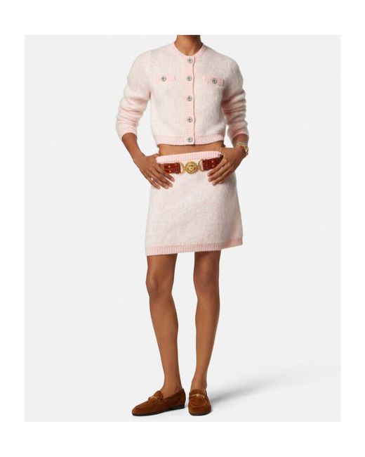 Versace Pink Pattern-Jacquard Knitted Cardigan