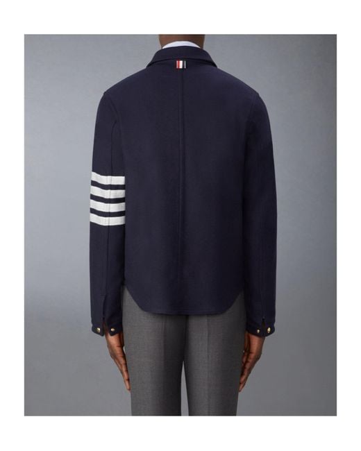 Thom Browne Blue Stripe Detailed Buttoned Jacket for men