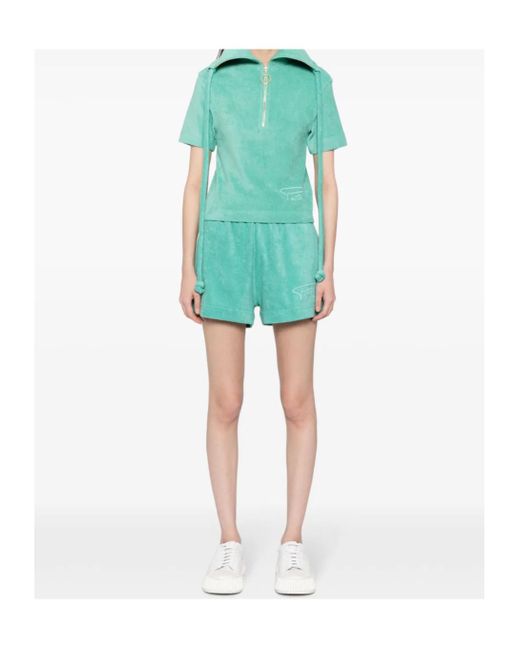 Patou Green Logo Embroidered Terry Shorts
