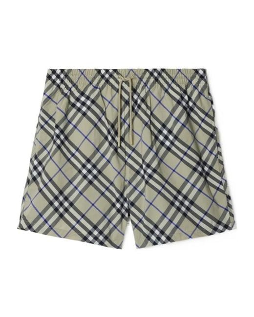 Burberry Gray Checked Drawstring-Waist Swim Shorts for men