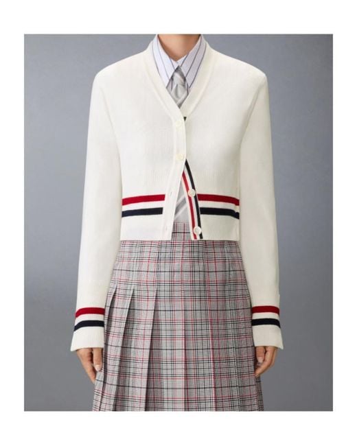 Thom Browne White Rwb-Stripe Cashmere Cardigan