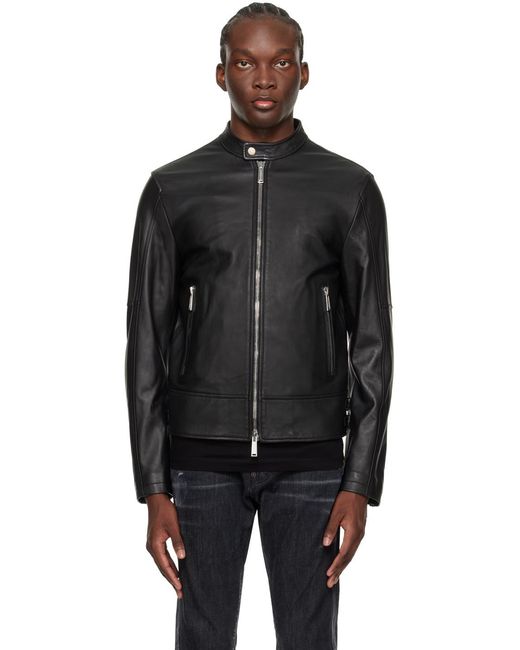 DSquared² Black Two-Way Zip Fastened Biker Jacket for men