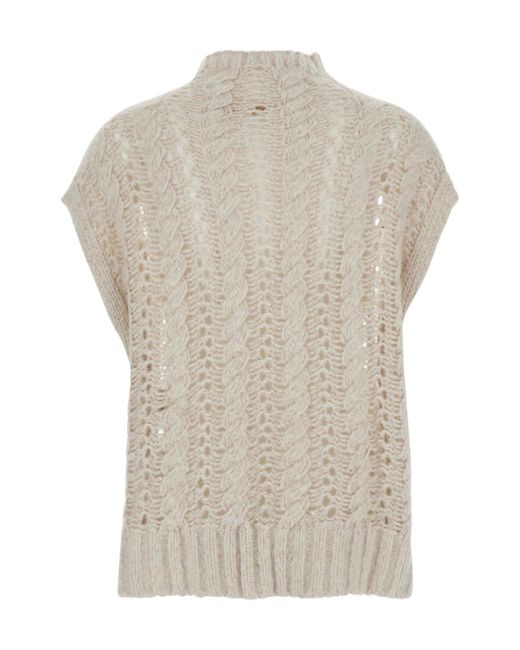 Antonelli White Round-Neck Knitted Sweater