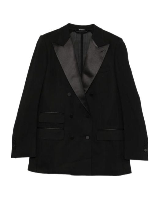 Tom Ford Black Double-Breasted Buttoned Blazer
