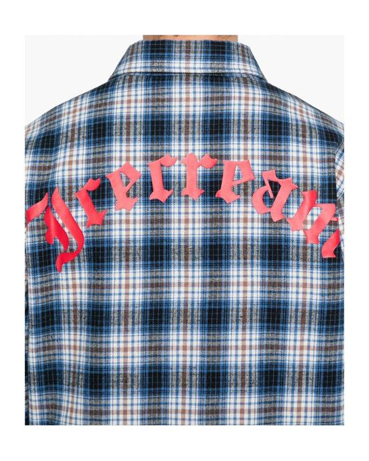 ICECREAM Blue Check-Pattern Logo-Embroidered Shirt for men